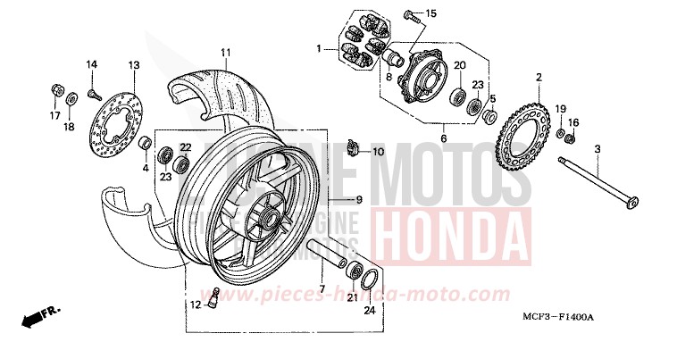 ROUE ARRIERE (VTR1000SPY/1) de VTR1000 SP-1 ACCURATE SILVER METALLIC (NH146) 2001
